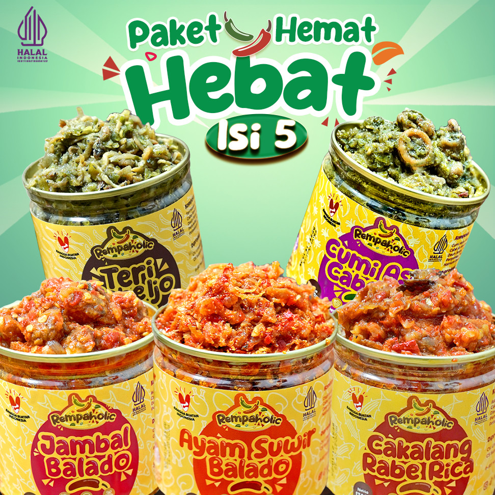 

Rempaholic - Paket Hemat Hebat Sambal Rempaholic 5 Varian - Sambel Pedas Enak & Praktis