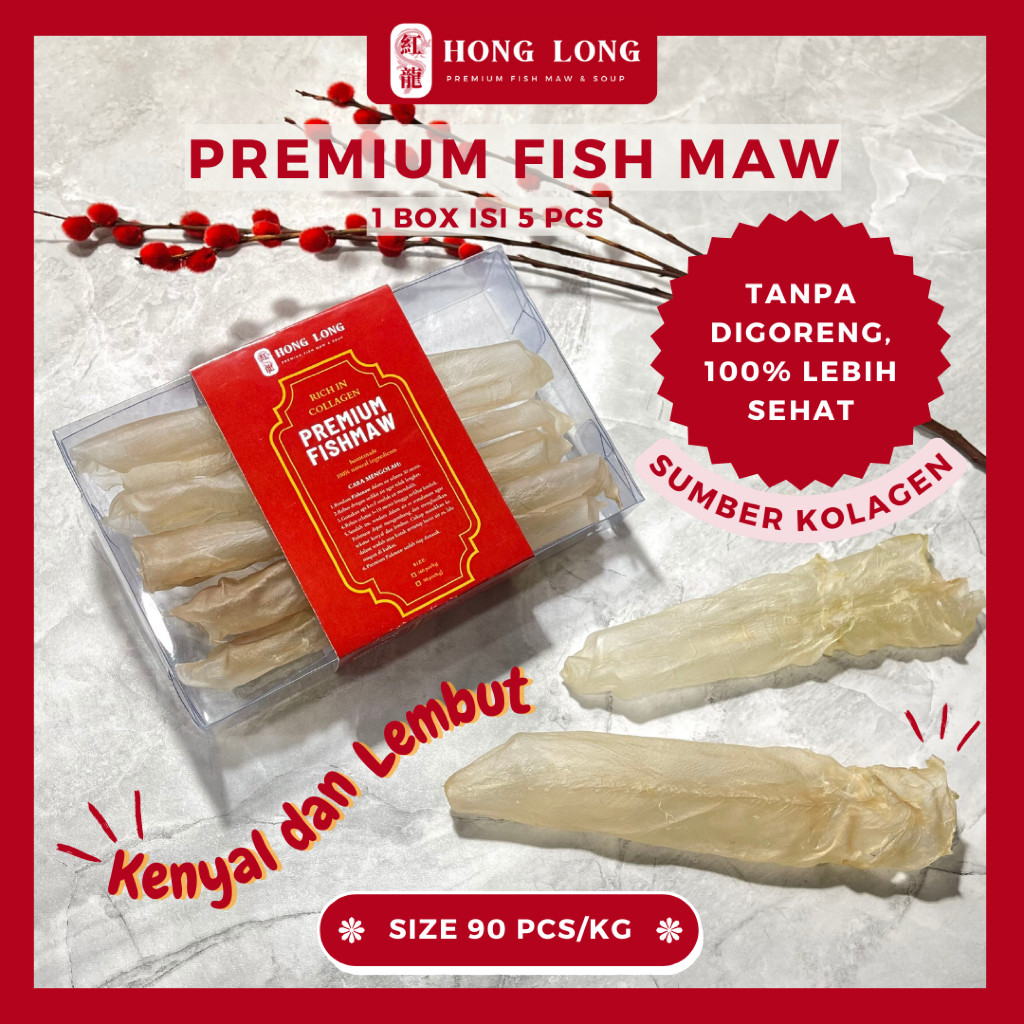 

Hong Long - Premium Fish Maw Size 90 Pcs Hipio Yiphiau Gelembung Ikan Perut Ikan Kakap Kering Hipiau Grade Super Kualitas Premium