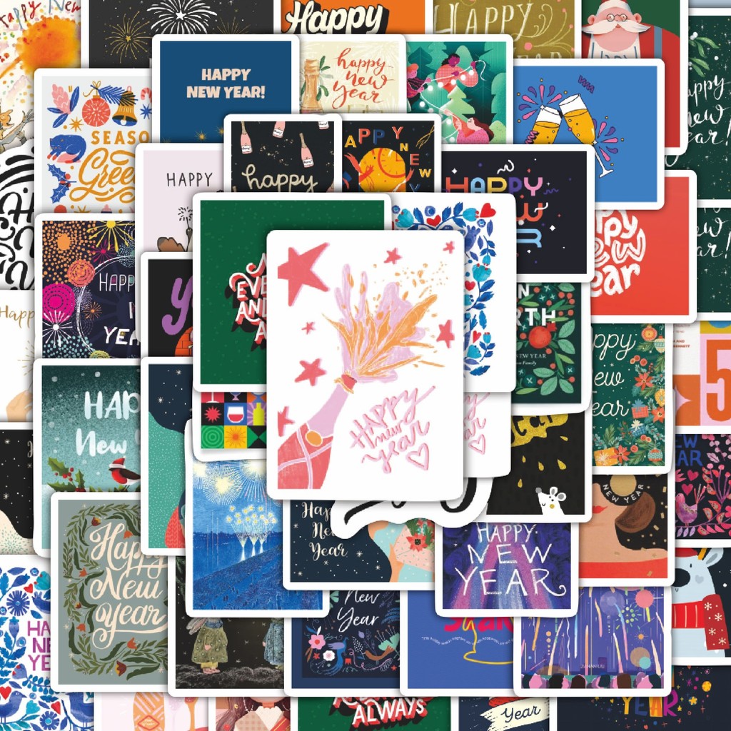 

100PCS Lucu Stiker Tema New Year V1 Stiker Aesthetic Stiker Anti Air Stikers Berperekat Waterproof sticker decal buat Motor Helm Buku Journal Koper Casing HP Laptop Botol Minum Hadiah anak