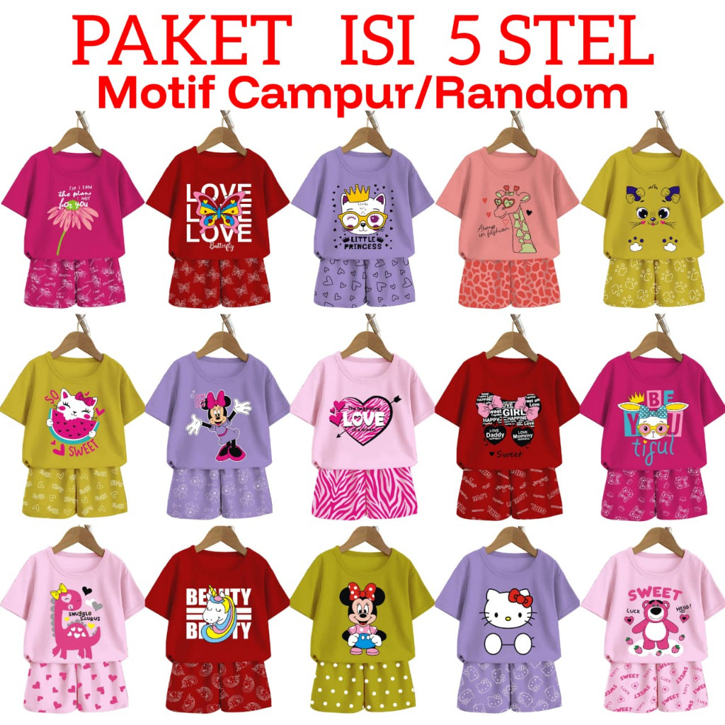GANGSASHOP  VALMELO PAKET HEMAT 5 PCS BAJU ANAK PEREMPUAN/SETELAN ANAK PEREMPUAN
