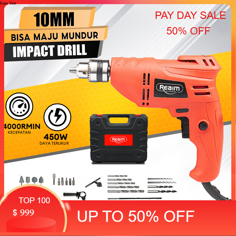 Mesin Bor Listrik 10mm Bolak Balik Electric Drill Bor Beton Kayu Besi Tembok Bor Listrik Impact bor 