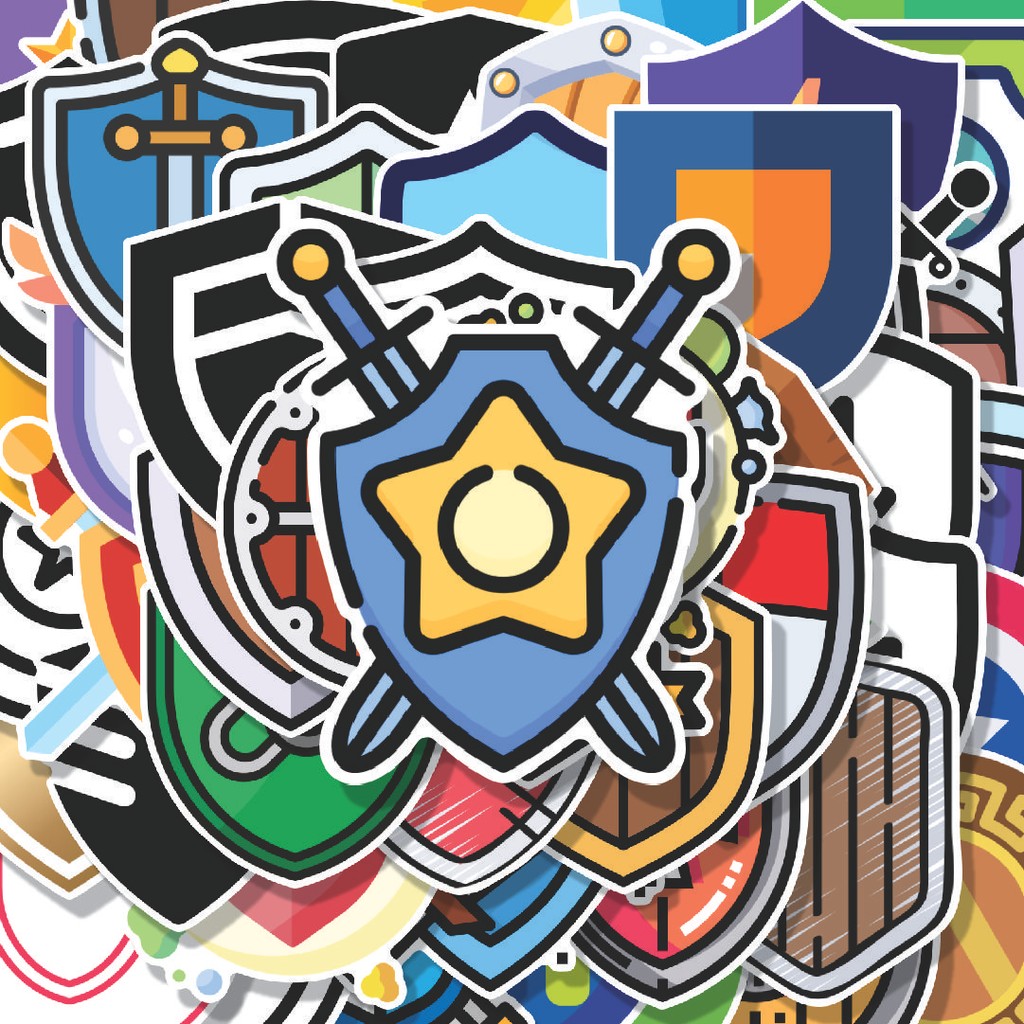 

100PCS Lucu Stiker Perisai [Shield] Stiker Aesthetic Stiker Anti Air Stikers Berperekat Waterproof sticker decal buat Motor Helm Buku Journal Koper Casing HP Laptop Botol Minum Hadiah anak
