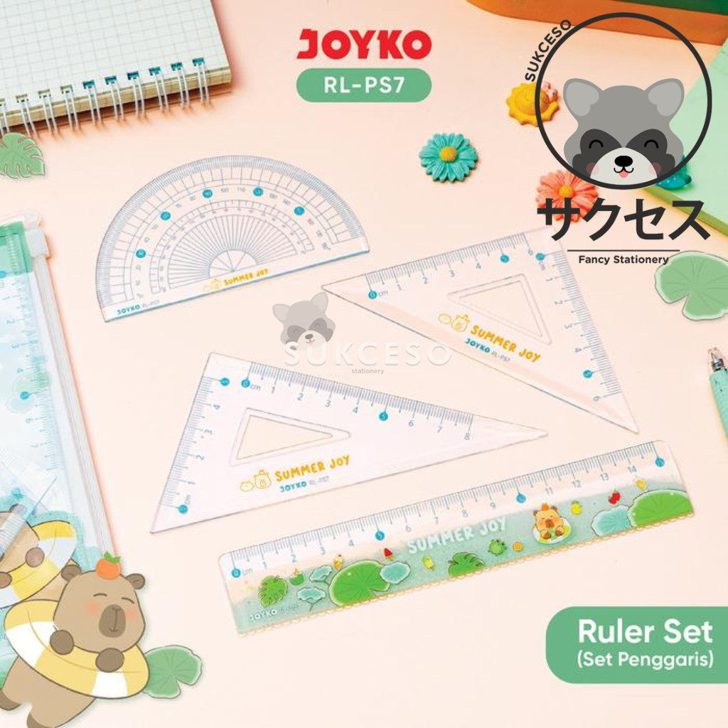 

Joyko Ruler Set Penggaris RL-PS7 1 Set 4 Pcs Summer Joy Penggaris Mistar Busur Segitiga