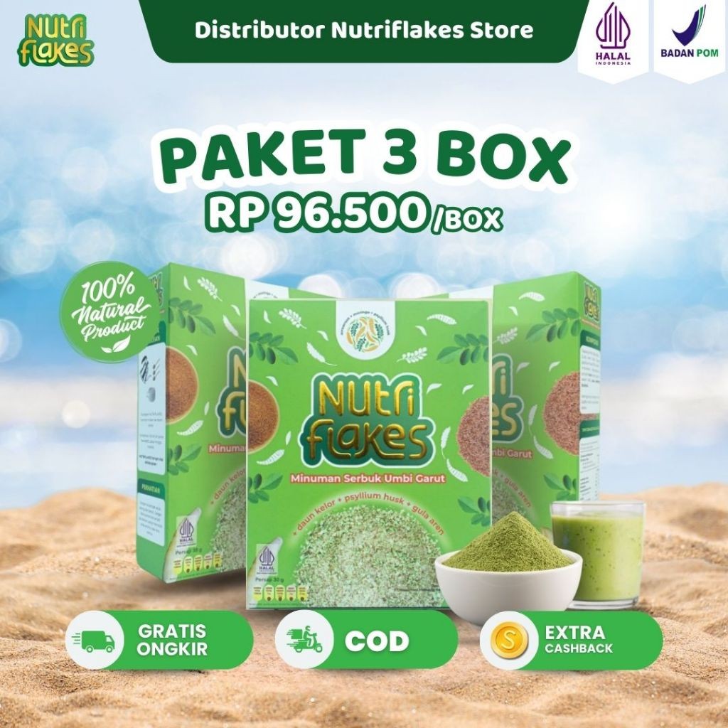 

[FLASH SALE] Paket Hemat 3 Box Nutriflakes Original Sereal Umbi Garut Bantu untuk Atasi Asam Lambung Maag Gerd