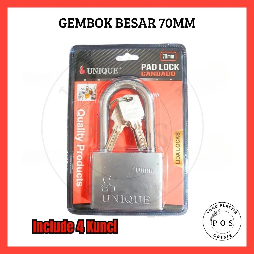 (70MM) GEMBOK BESAR LEHER PANJANG Gembok Pagar Pad Lock Gembok Besi Putih Anti Maling Kunci Gembok 7