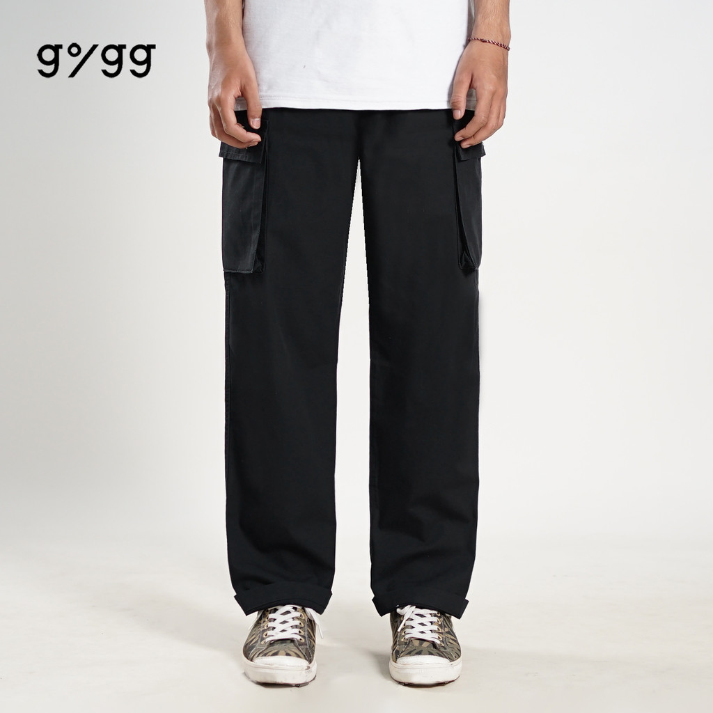 Gigg - Geras - Celana Cargo Pria Hitam Panjang Cargo Pants Black Celana Cargo Regular