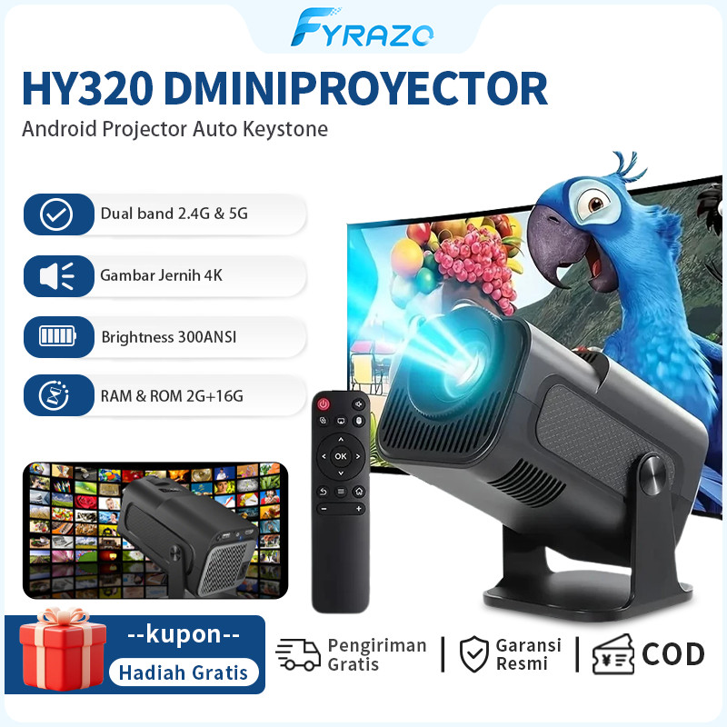 Ready Proyektor HY320Min / HY300 Android 13.0 4K UHD Dual Band 2.4G & 5G 10000 Lumens Proyektor