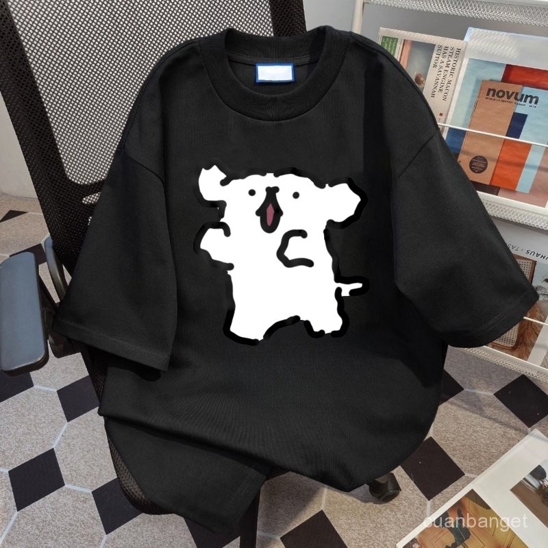 Kaos bermotif hitam putih untuk pria dan wanita Desain Putih Abstrak 100% katun   Kaos Oversize Wani