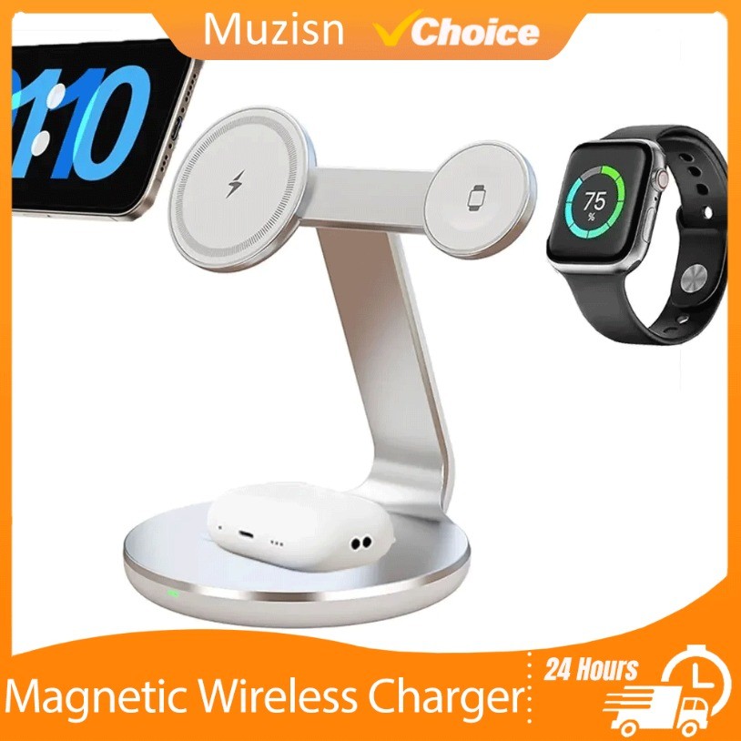 30W 3 In 1 Fast Charging Station Magnetic Wireless Charger Stand For Magsafe iPhone 16 15 14 13 Pro 