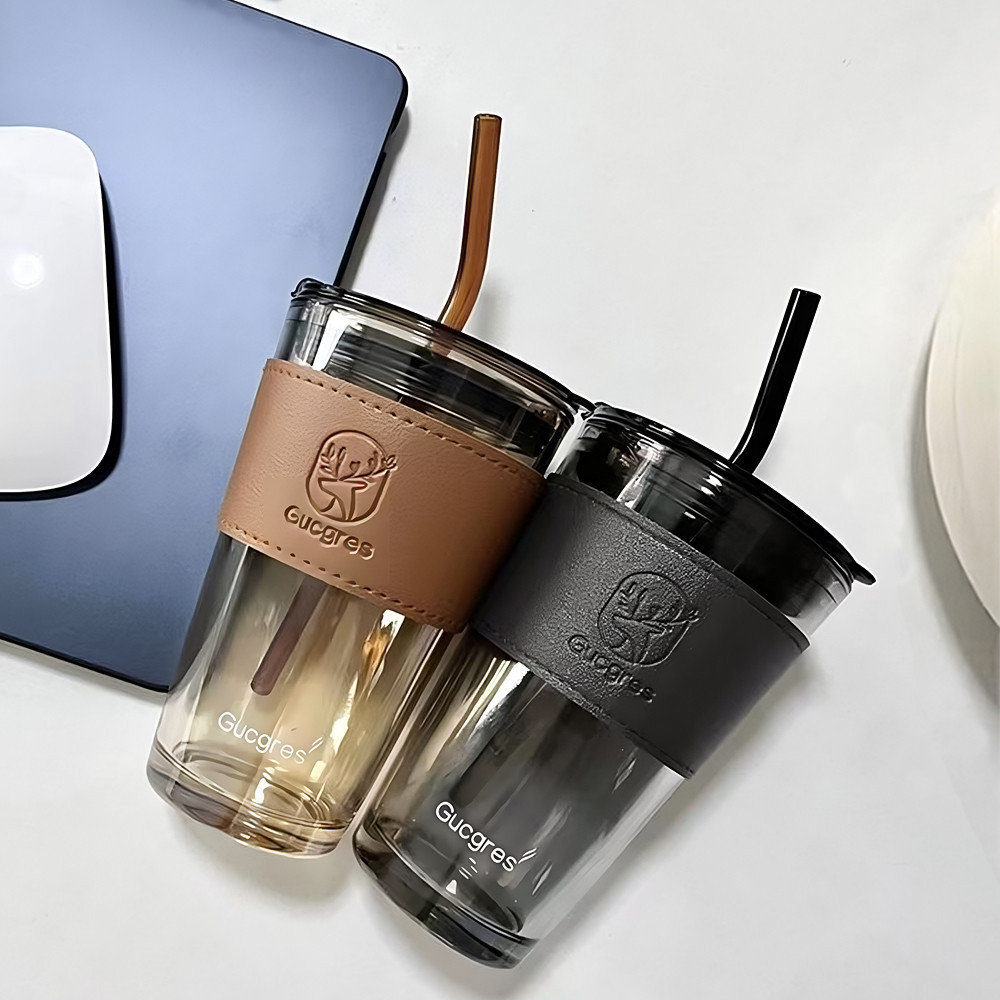 KOOKY  - Gelas Kaca Tumblr Polos Panjang Elegan Kapasitas Besar FREE SEDOTAN DAN SILICON HOLDER