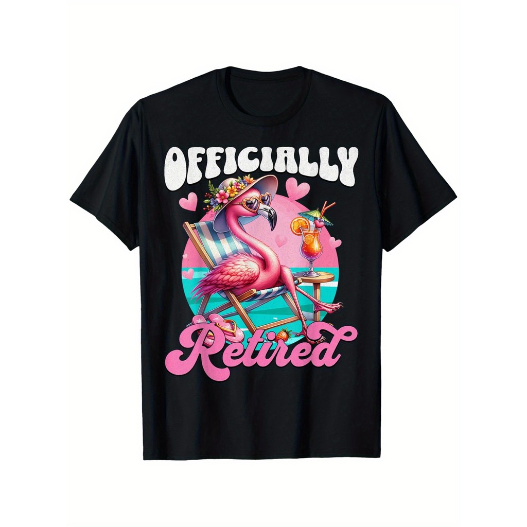 Kaos Wanita Pensiun 2025 Officially Retired Motif Flamingo Hadiah Lucu Katun