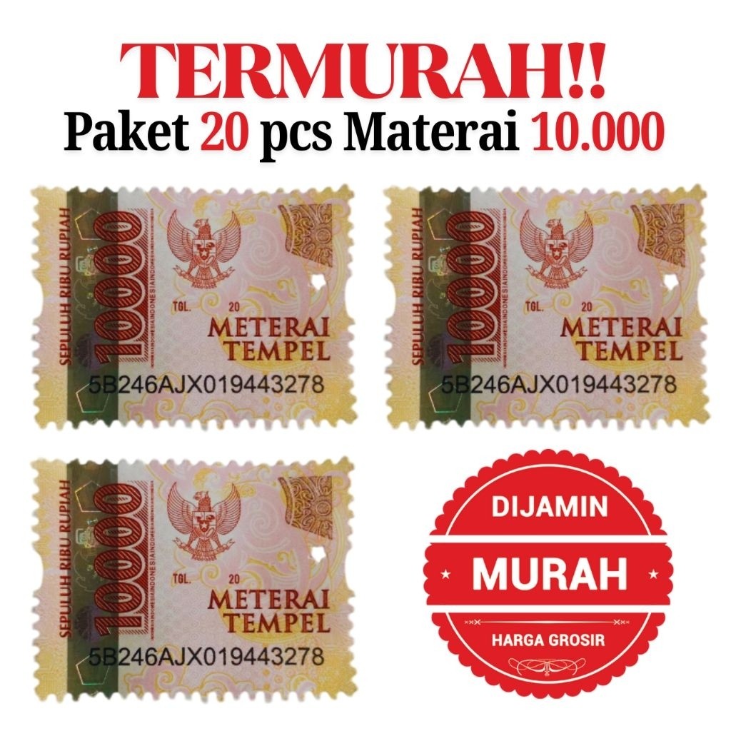 

MATERAI 10000 ASLI 20 PCS HARGA GROSIR