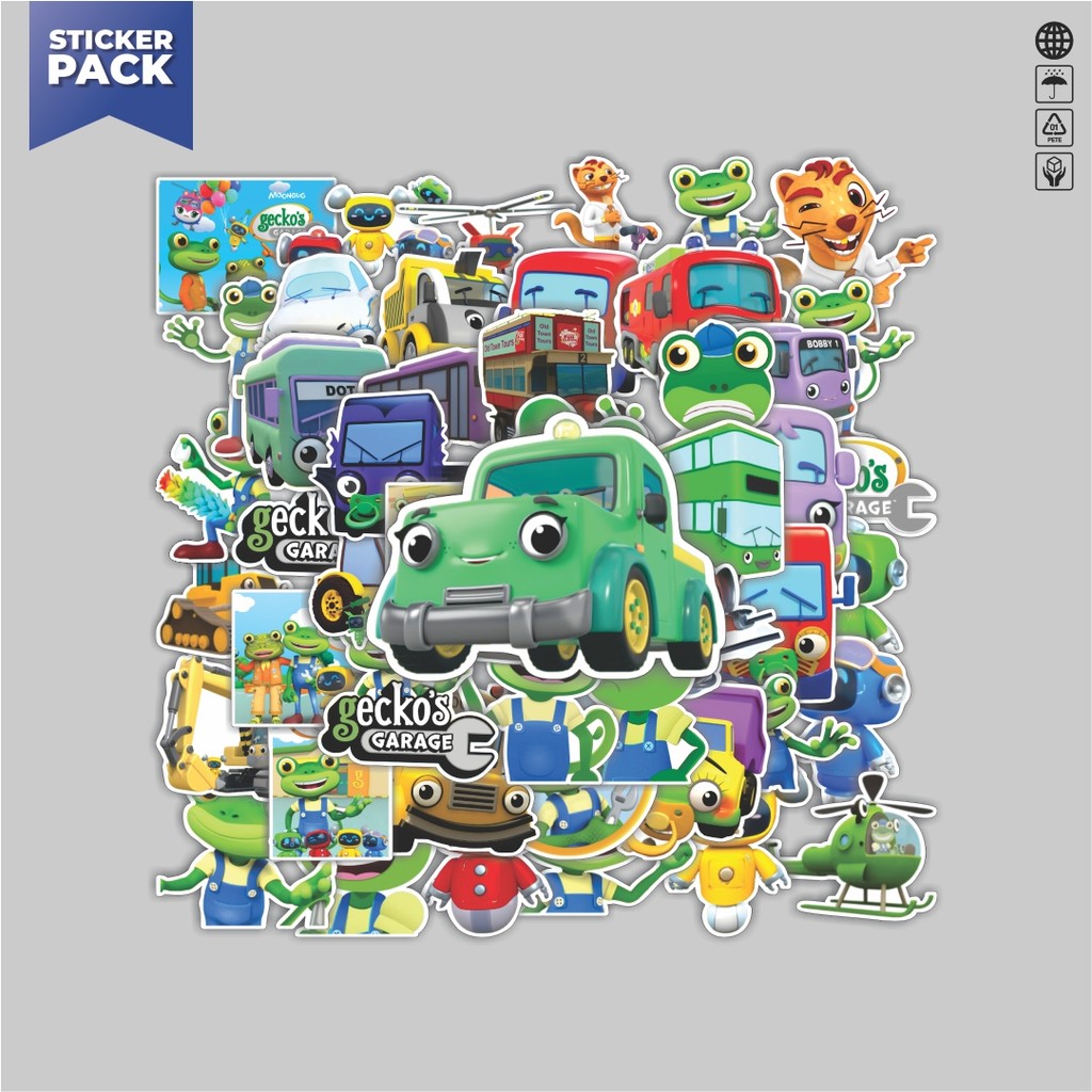 

[100PCS]Stiker Pack Stiker Gecko's Garage Cartoon Aesthetic Vinyl Anti Air Dekorasi Sticker Laptop Buku Journal Koper Helm Casing HP Gitar Helm Skateboard