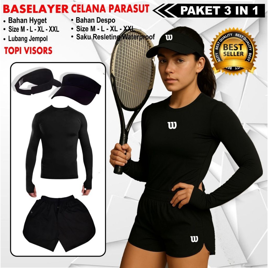 Paket Hemat Set Baju Kaos Jersey Tenis Lapangan Celana Pendek Tenis Topi Tenis Pakaian Olahraga Terb
