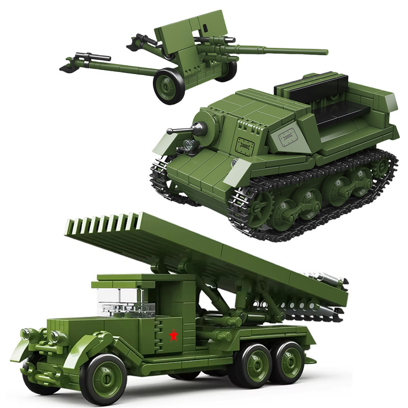 World War II BM-13NM Katyusha rocket launer Soviet T-20 tractor Z15-2 anti-tank gun assembly model b