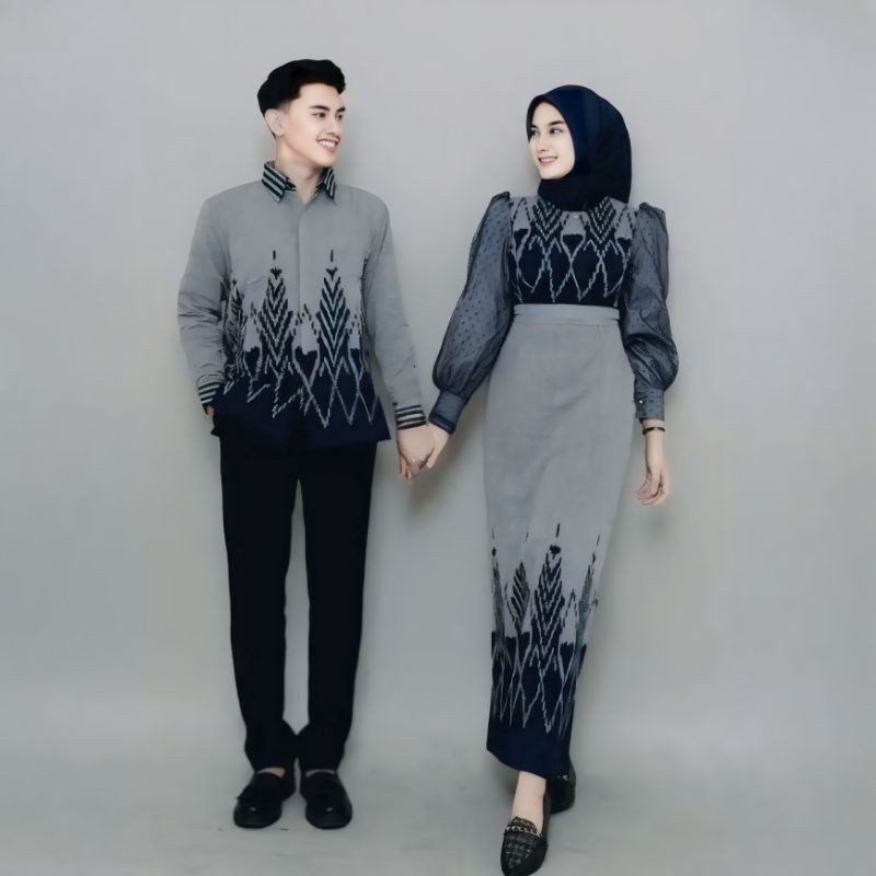 Baju Tenun Couple Setelan Pasangan Kemeja Pria Gamis Wanita Kondangan Batik Lebaran Terbaru Modern