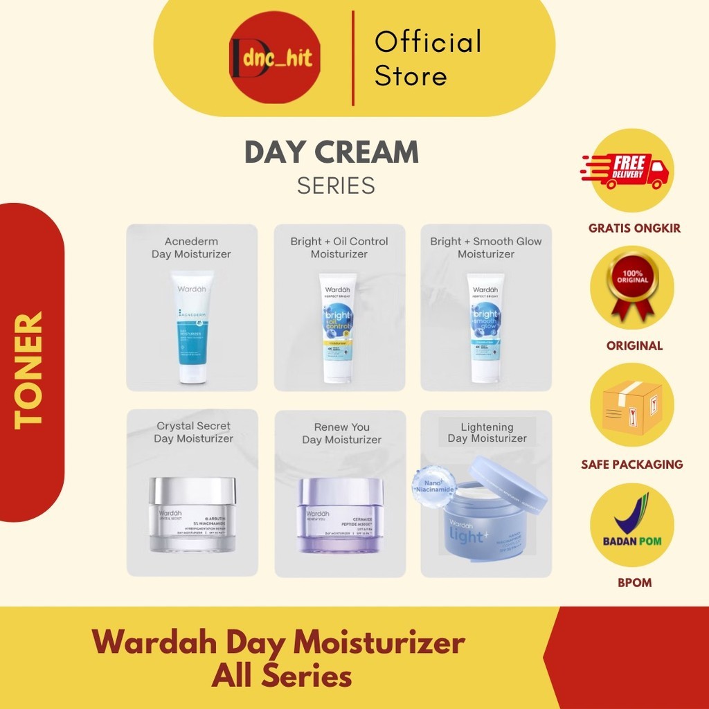 WARDAH Moisturizer Day Cream All Series - Acnederm, Lightening, Perfect Bright, Crystal Secret, Rene