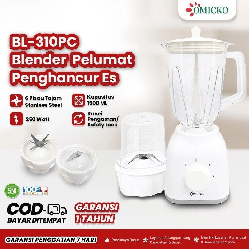 SUNFAY OMICKO BL-310 PC Blender Pelumat 2in1 Pisau Stainless Steel 6 Mata 1000ml 250W Kapasitas Besa