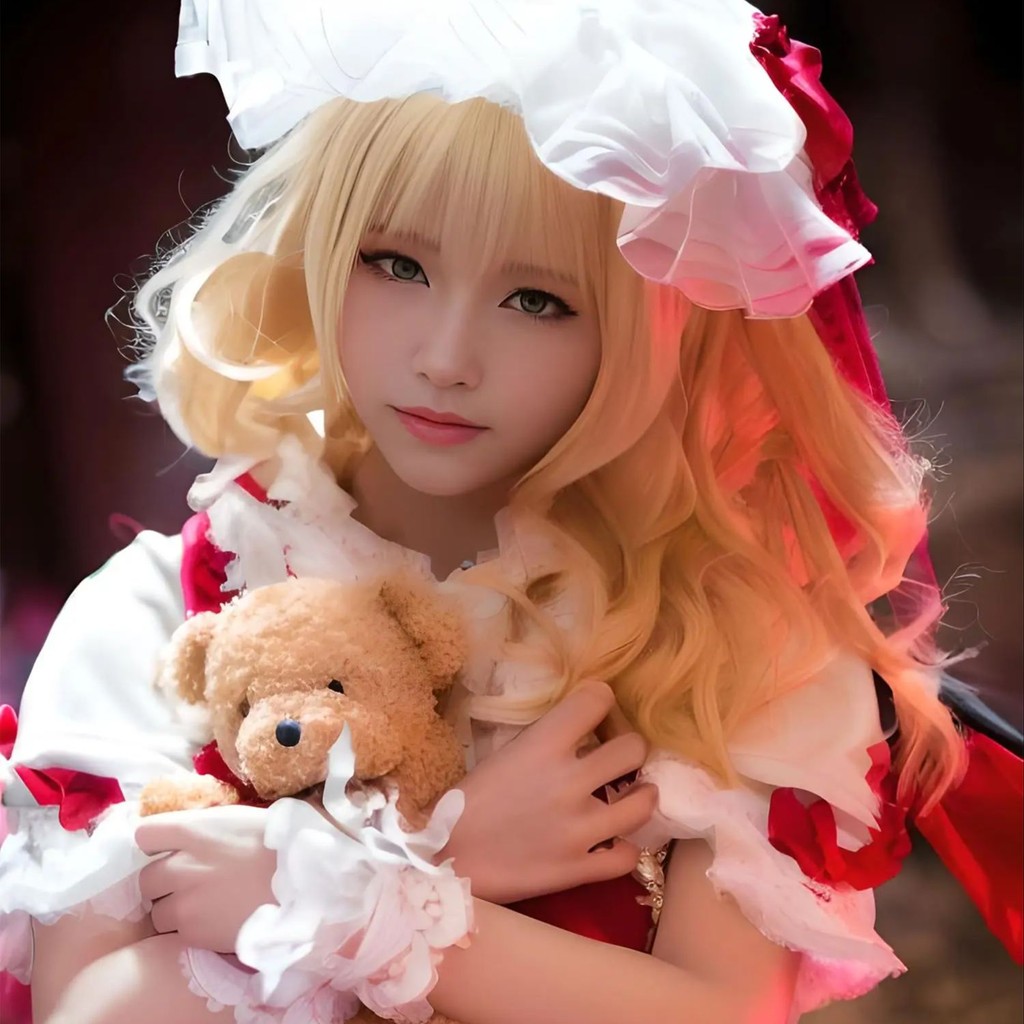 Anime Touhou Project Flandre Scarlet Cosplay Wig Yellow long hair+wig cap Game anime cosplay Wig Par