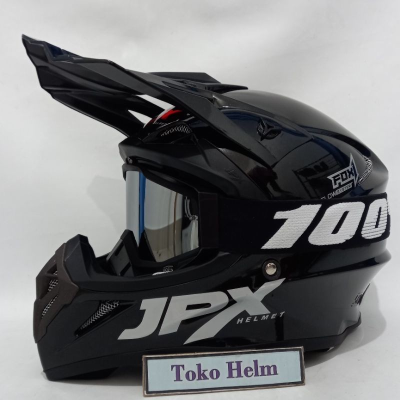 Helm JPX cross FOX 1 solid  black metalic plus google 100%GS