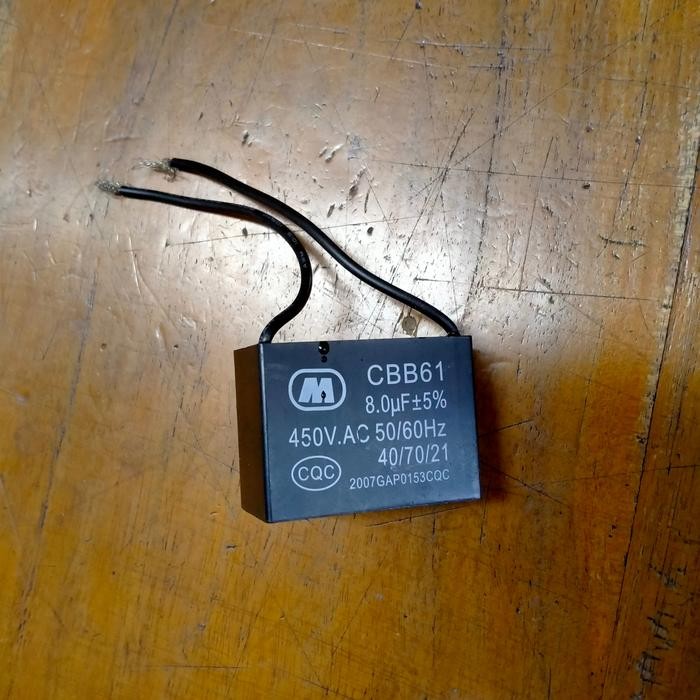 kapasitor CBB61 8uf 450vac kotak kabel