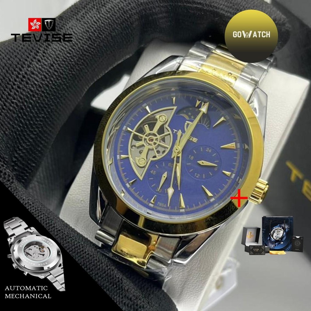 TEVISE COLLECTION Jam Tangan Otomatis Pria Original Box Lengkap Kulit Stainless Steel Mekanik Mesin 