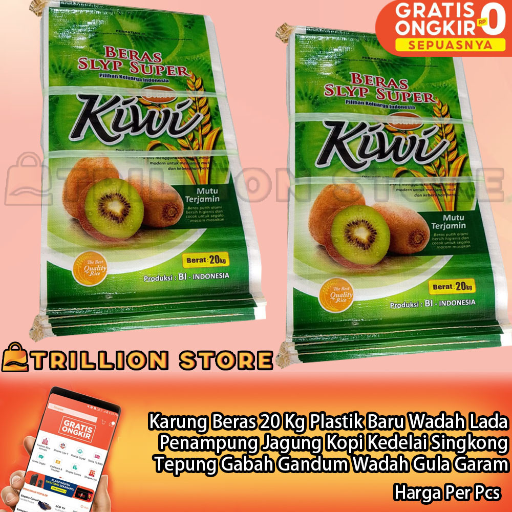 Karung Beras 20 Kg Plastik Baru Merek Random Wadah Kopi Kedelai Singkong Daging Ikan Tepung Gabah Ga