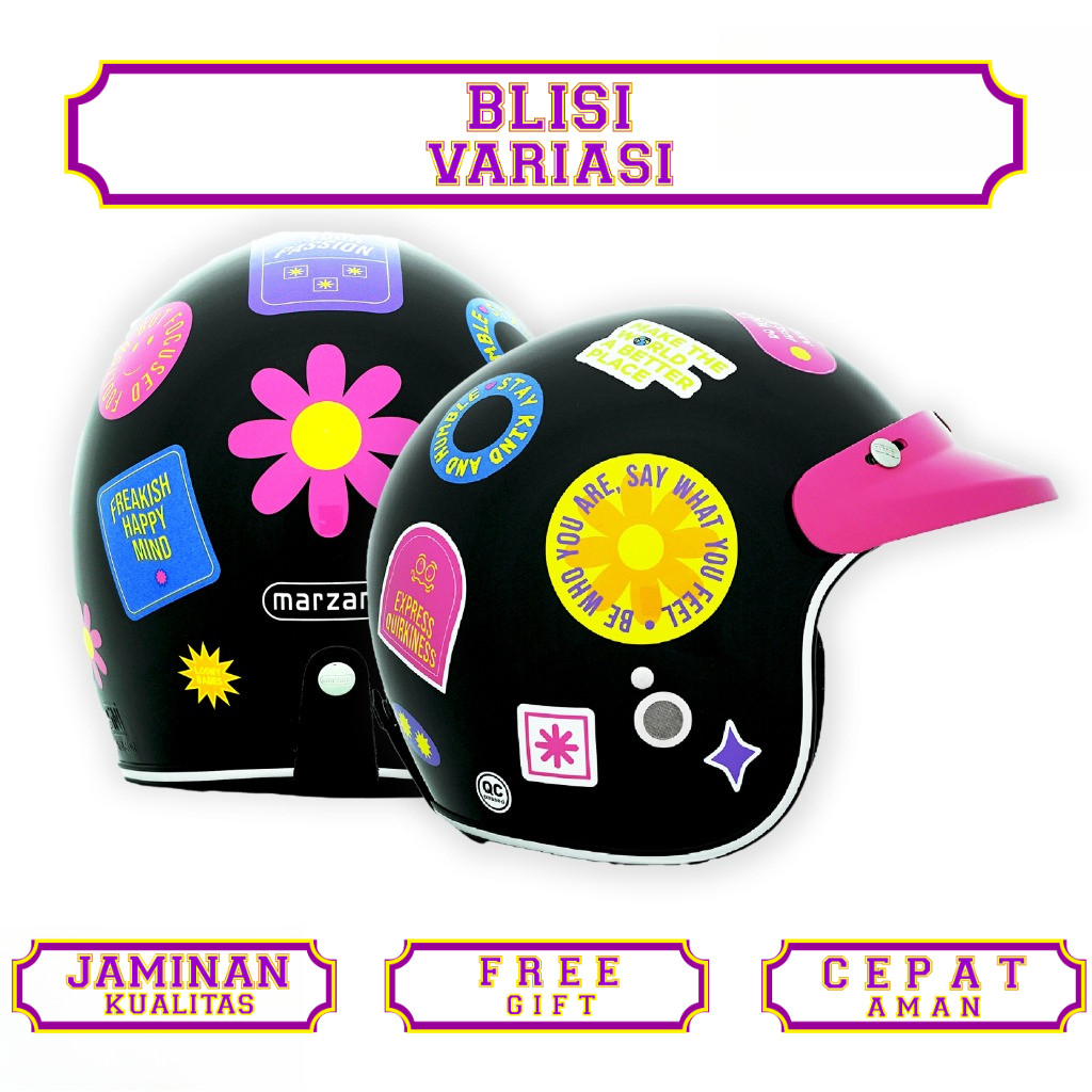 Marzano X Loony Helm Retro Bogo Half Face Black Glossy Size S-XL Berstandar SNI