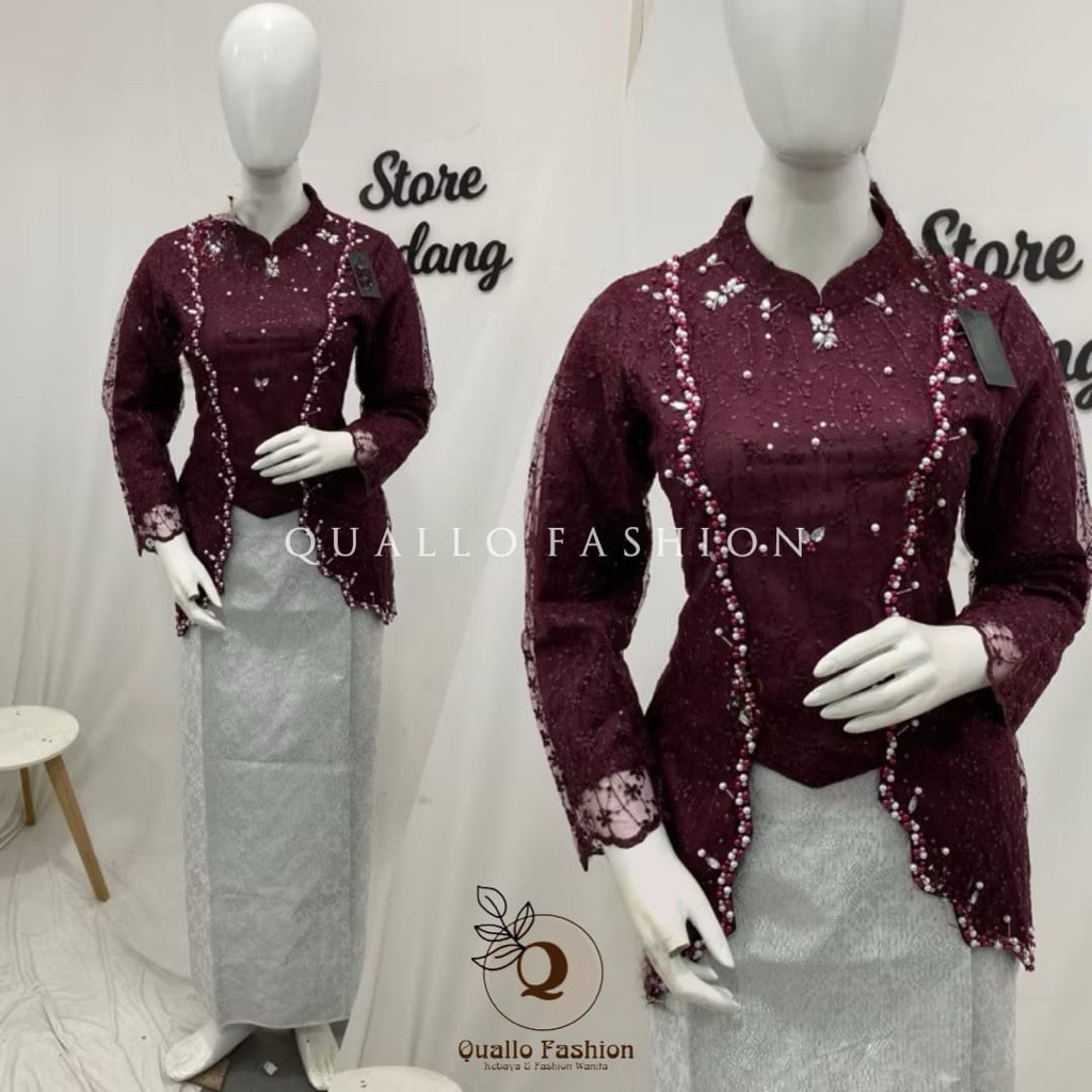 The Luna's | SET Kebaya Wisuda KYLA Voll II -  Kebaya Wanita Lace Berfuring Baju Formal Kondangan, L