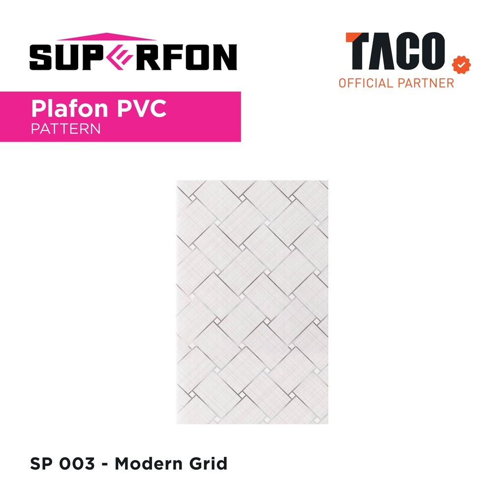 Superfon Plafon PVC Serat Kayu Glossy Tebal 8mm Panjang 6 Meter - SP 003 Modern Grid
