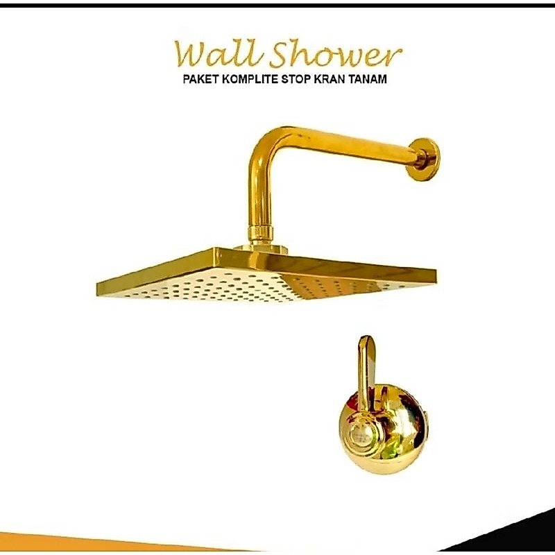 Paket wall shower set stainless gold + kran tanam gold / wall shower stainless set kran tanam gold
