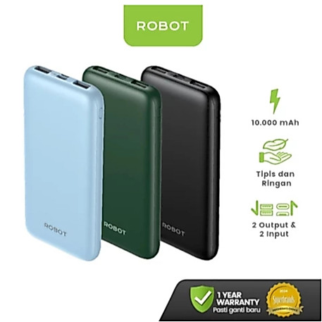 ROBOT Powerbank RT12 10000 mAh Dual Input Output Slim Ori - Garansi 1th #OriginalProduk