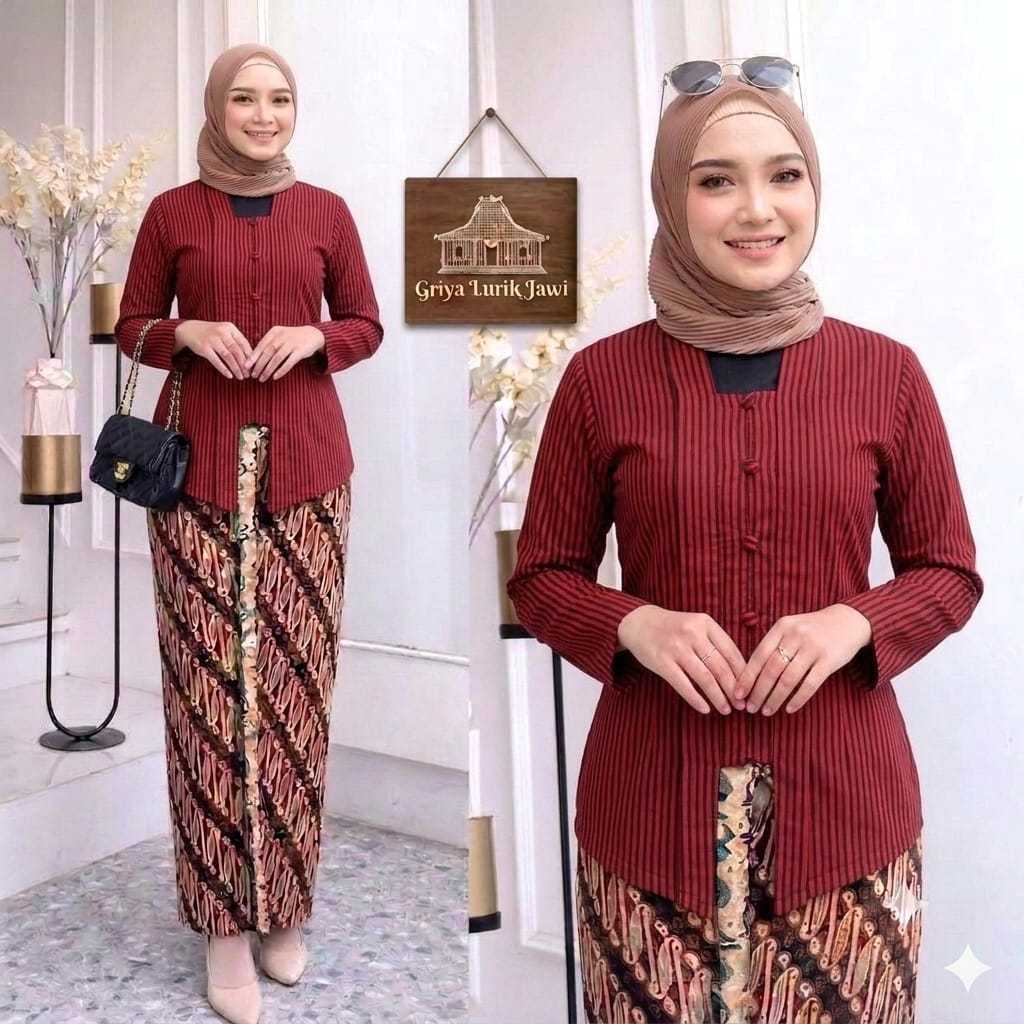 Baju Kebaya Lurik Wanita Dewasa Warna Merah I Baju Lurik Kebaya Wanita Dewasa I Baju Kebaya Lurik Wa