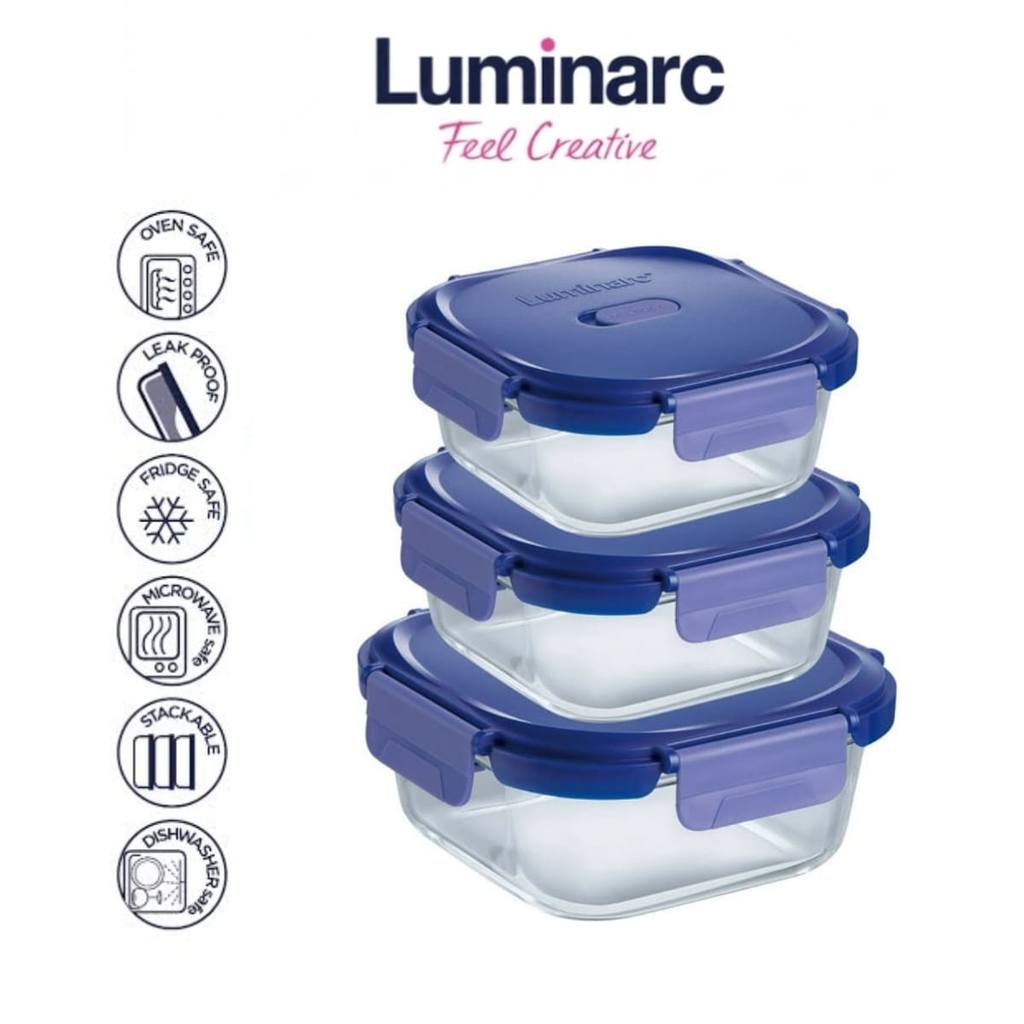 Kotak Kaca Luminarc Food Container Square Boro Putina Pure Box - 1pc