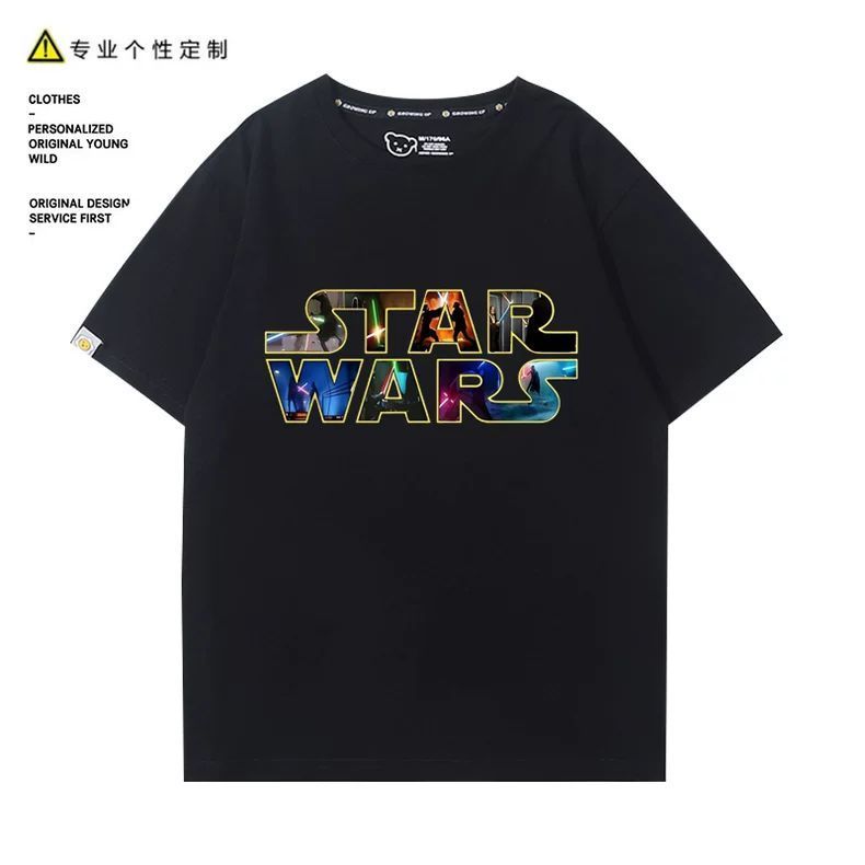 Kaus merchandise STAR WARS, pakaian musim panas lengan pendek katun murni Star Wars, lengan setengah
