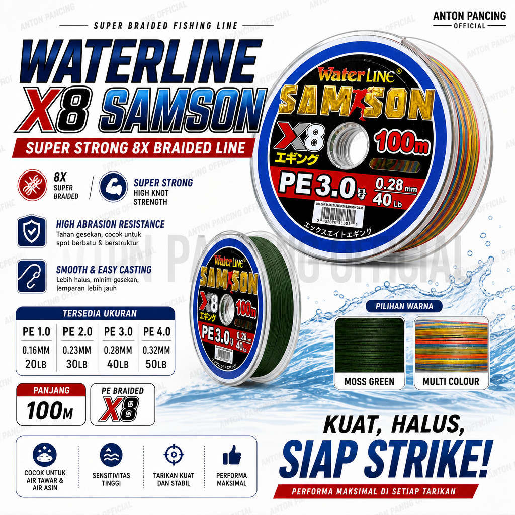 Senar Pancing PE Golden Fish Waterline Samson X8 100m No 1 2 3 4 Braid Konekting