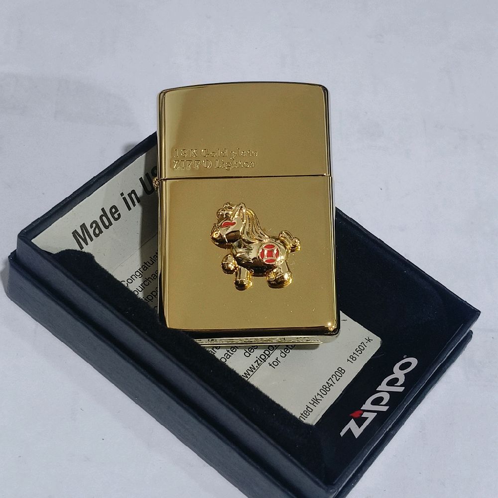 ZIPPO CENTER HORSE 18K GOLD PLATE ORIGINAL