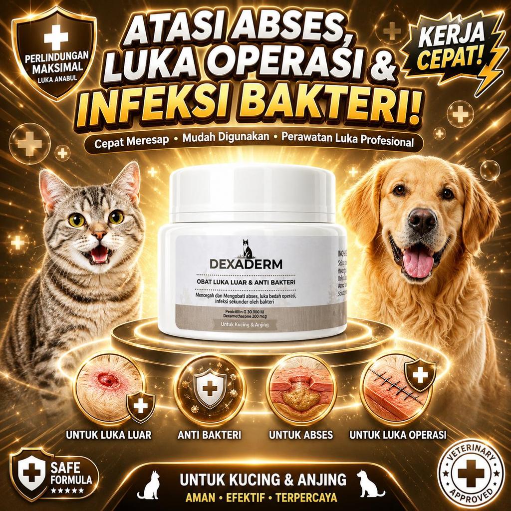 Dexaderm Salep Luka Abses, Luka Operasi, Luka Terbuka 10 gr Obat Kucing dan Anjing