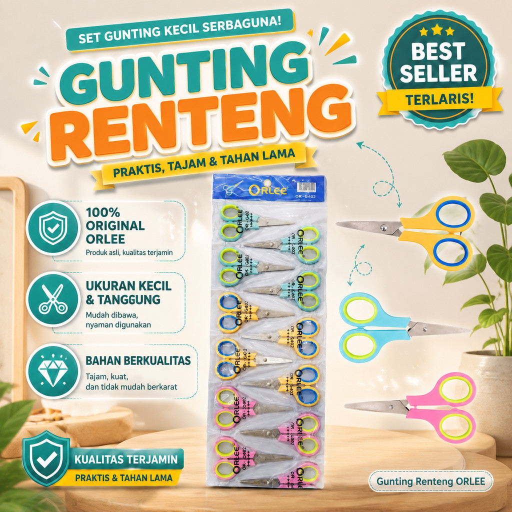 [Harga per 1Lusin] Gunting Renceng Orlee | Gunting Kecil | Gunting Stainless