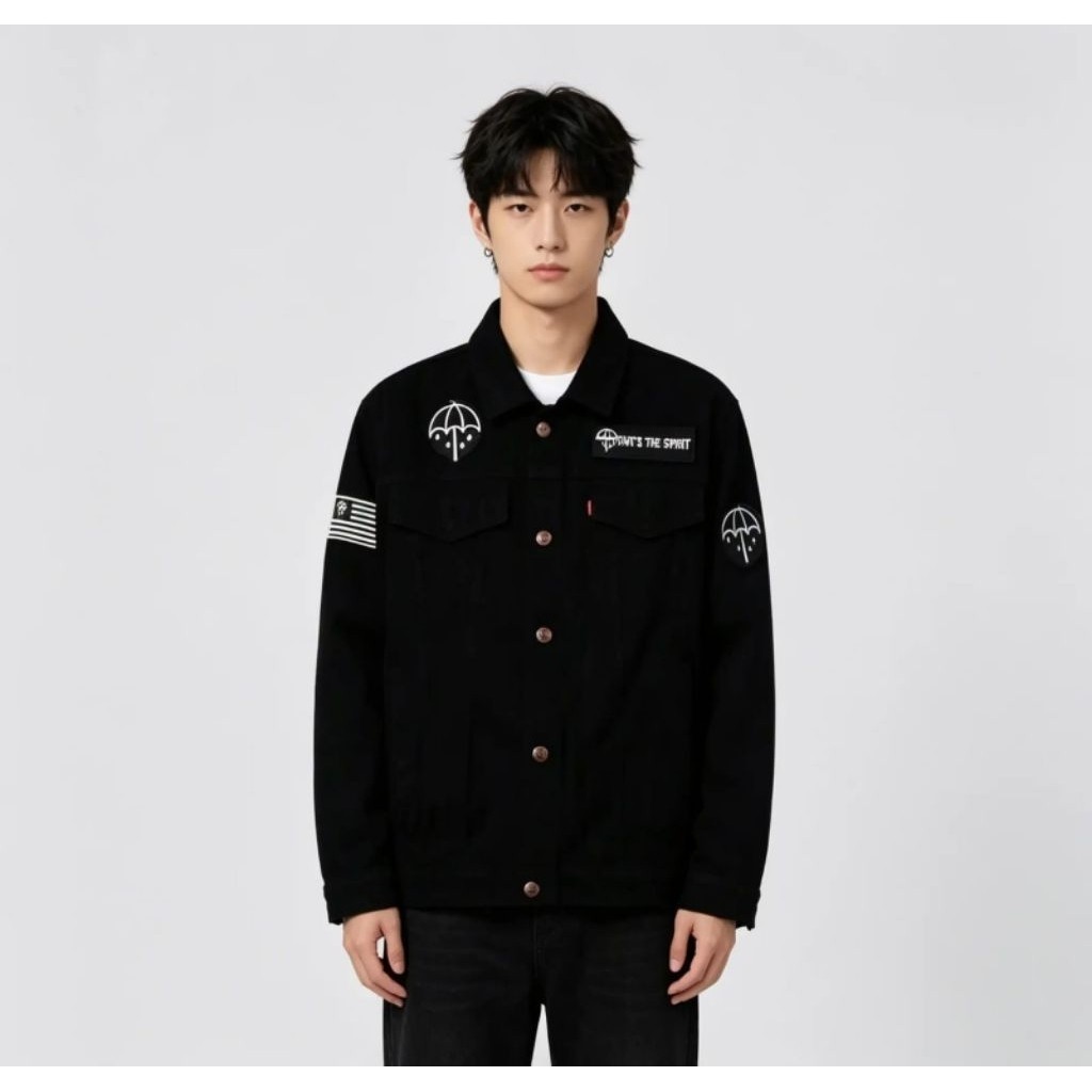 Jaket Jeans Denim Bordir Emblem Pria - BMTH BALCK
