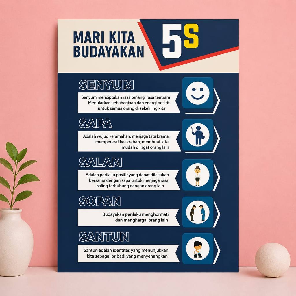 Poster Mari Kita Budayakan 5S - Poster Senyum - Sapa - Salam - Sopan - Santun