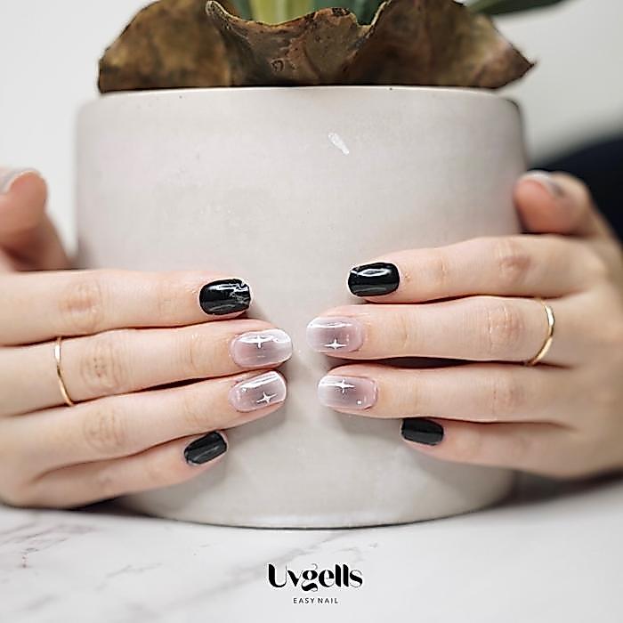 Uvgells Black Sparkle - Teknology Nail Sticker Gel Art - UVGELLS STICKER