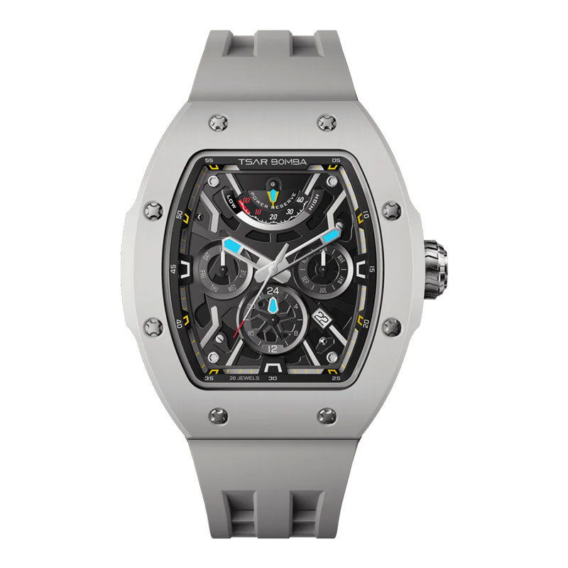Jam Tangan Pria Tsar Bomba Atomic TB8222C-04 Automatic Ceramic Bezel Skeleton Dial Gray Rubber Strap