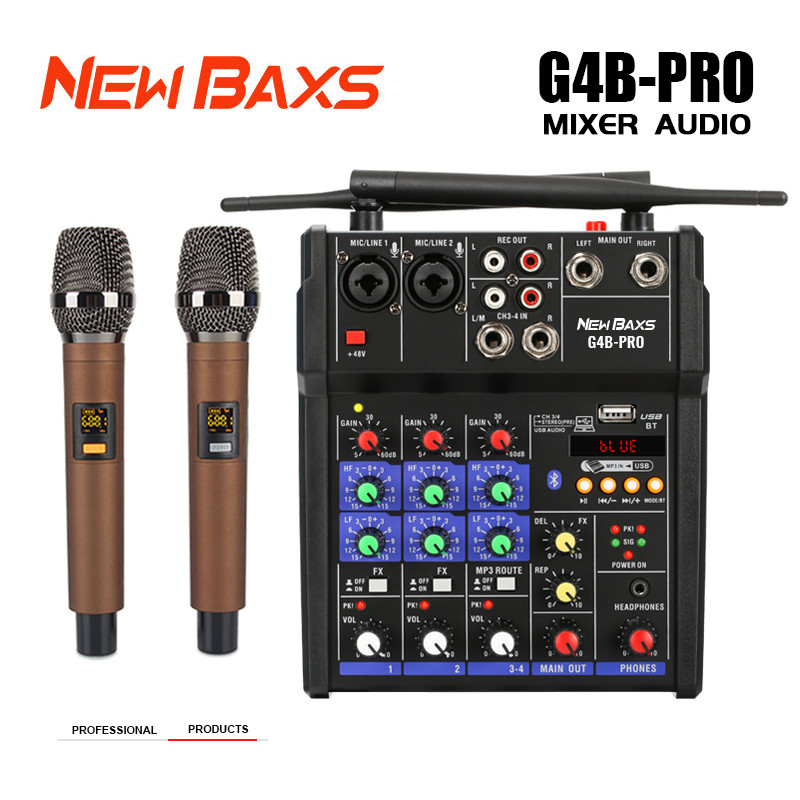 NEW BAXS Mixer audio murah mini with 2 microphone G4B-PRO Professional Audio Mixer Small 4 Channel U