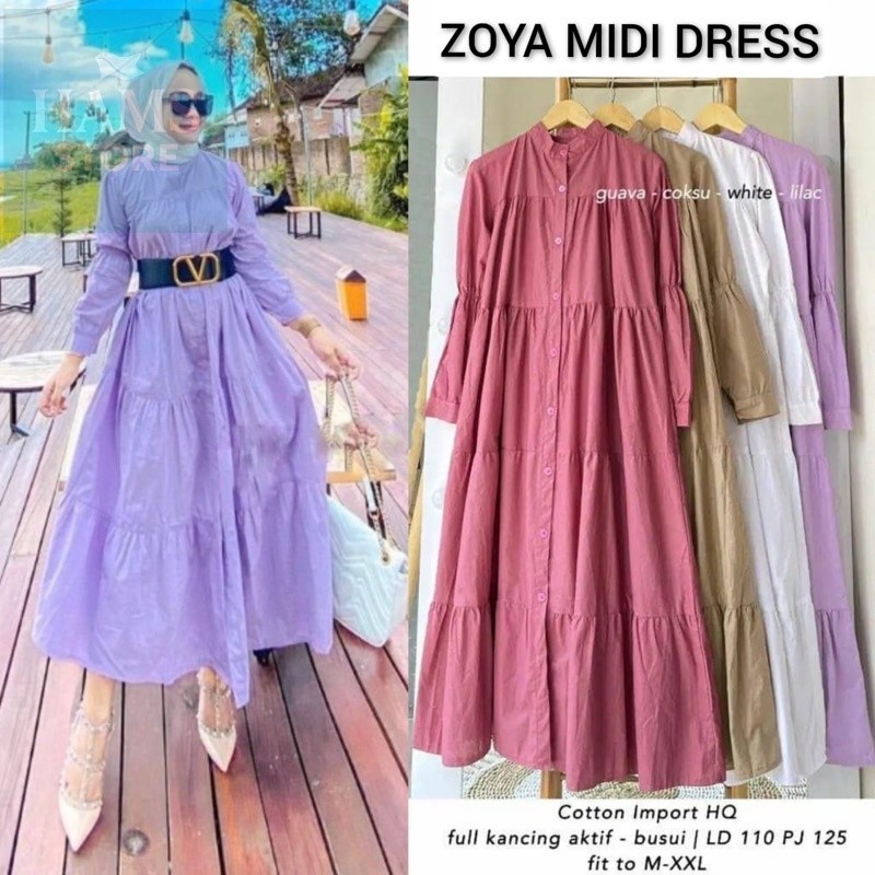 Gmis zoya midi dress full kancing // fashion wanita // gamis wanita // gamis zoya