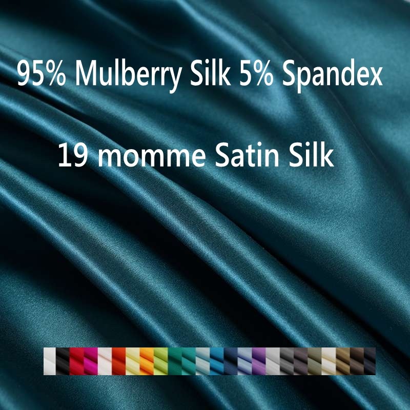 1 meter 95% Mulberry Silk 5% Spandex Satin Silk 19 momme solid colors 110cm 43" wide by the yard CC0