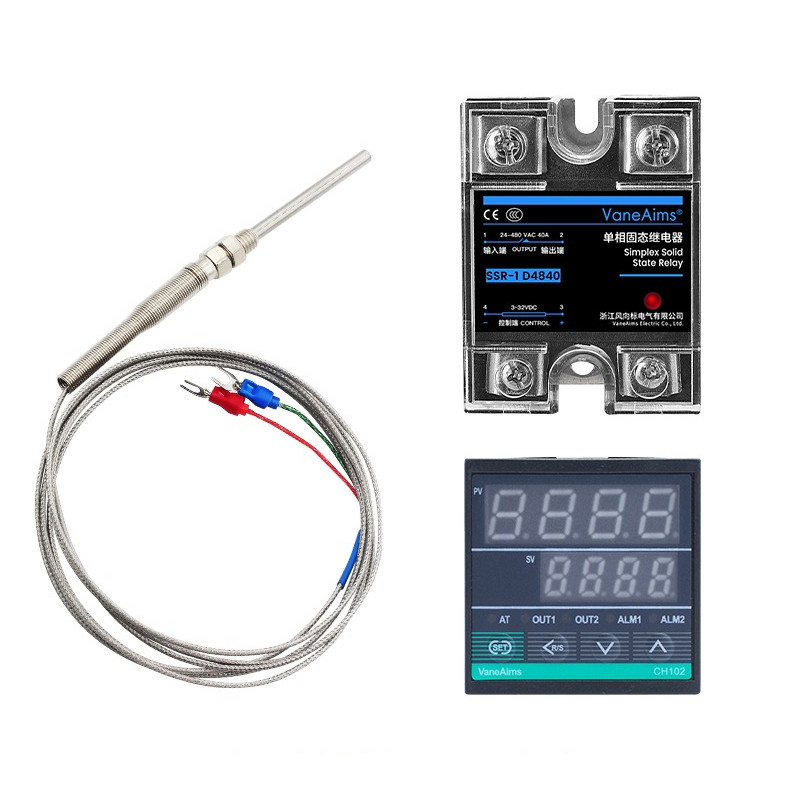 PID Temperature Controller CH102 Digital Thermostat for 220V+ 1m K type Thermocouple Probe Sensor M8