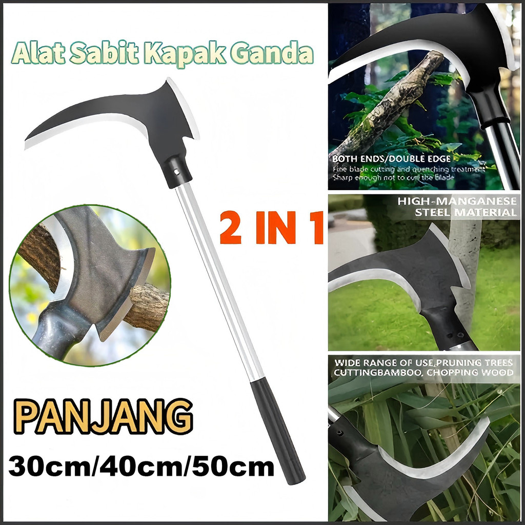 Ukuran besar Alat Sabit Kapak Ganda Baja/Sabit Ranting Pohon/ Sabit Rumput/ Padi Pembelah Bambu Pema