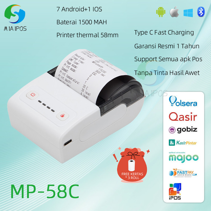 

Printer Thermal Bluetooth USB 58mm Dukungan Laci Uang POS Sistem Thermal Printer 58mm Dukungan android/ios/Windows+3*Roll Kertas Gratis