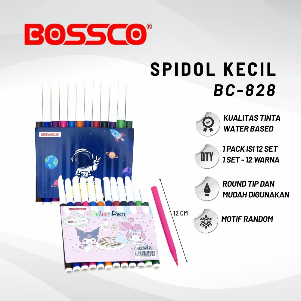 

New (1 GROSS) Spidol BOSSCO 12 WARNA KECIL/ Spidol 12 warna BOSSCO/ BOSSCO pw 12 warna kecilPremium